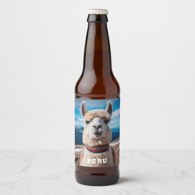 Rótulo Para Garrafa De Cerveja Texto Personalizado Peru Llama (Frente)
