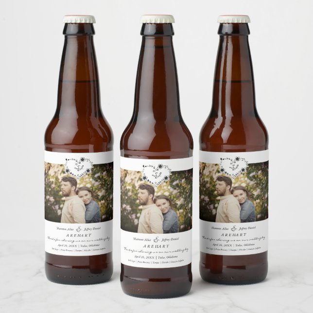 Rótulo Para Garrafa De Cerveja Thanks Floral Heart Wedding Photo Engaged Couple (Garrafas)