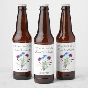 Rótulo Para Garrafa De Cerveja Thistor Floral Scottish Watercolor Festa de casame
