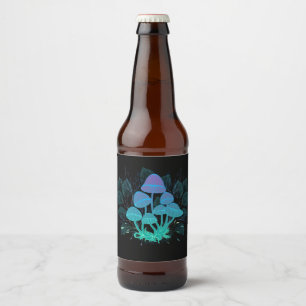 Rótulo Para Garrafa De Cerveja Toadstools em arbustos