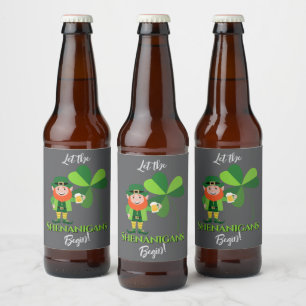 Rótulo Para Garrafa De Cerveja Travessuras Duende Trevo Dia de São Patrício