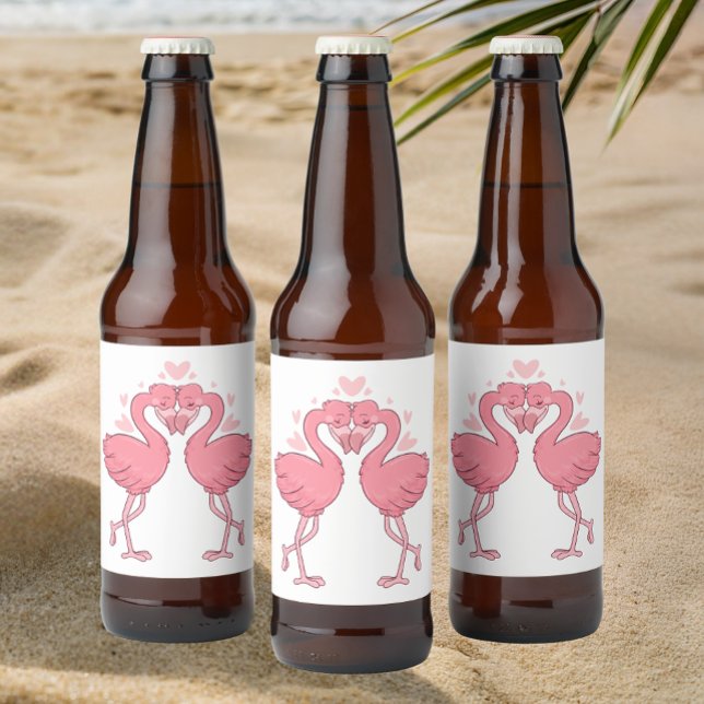 Rótulo Para Garrafa De Cerveja Tropical Flamingos Beach Cute Pink Summer Wedding (Criador carregado)
