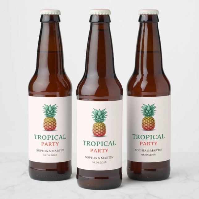 Rótulo Para Garrafa De Cerveja Tropical party retro pineapple (Garrafas)