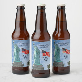 Rótulo Para Garrafa De Cerveja USA 250 American Flag Statue of Liberty Monogram 