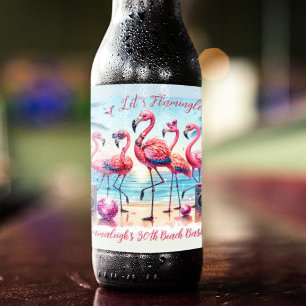 Rótulo Para Garrafa De Cerveja Vamos Flamingle Festa de Aniversário na Praia Come