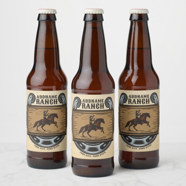Rótulo Para Garrafa De Cerveja Vaqueiro laçando ADD NOME Família Western Rancho d (Garrafas)