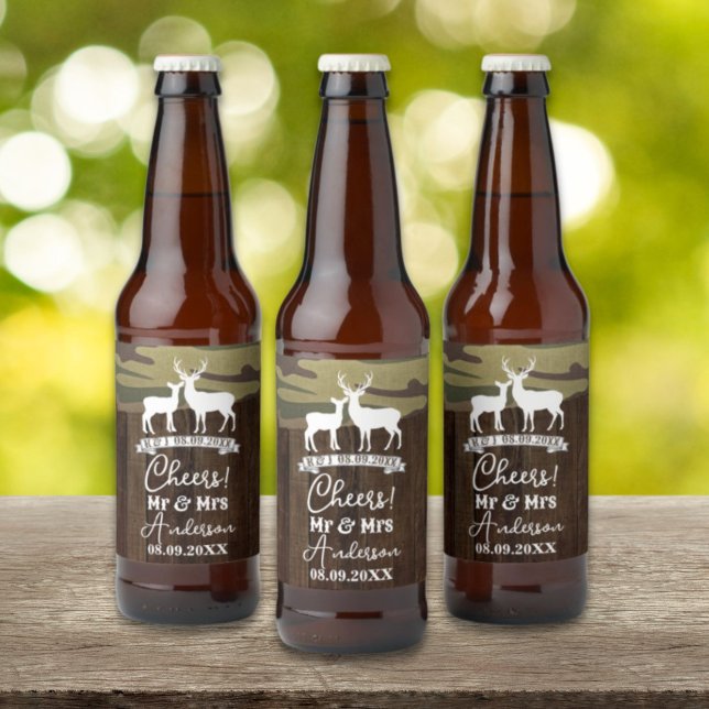 Rótulo Para Garrafa De Cerveja Veado Ocidental A Caça Está Sobre Casamento (Western Deer The Hunt Is Over Wedding Beer Bottle Label)