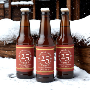 Rótulo Para Garrafa De Cerveja Vermelho e Dourado não abrem até 25 de dezembro