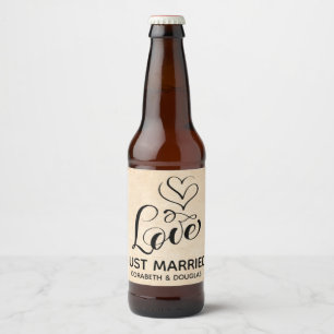 Rótulo Para Garrafa De Cerveja Vintage Love Brown Grunge Casamento de Recens casa