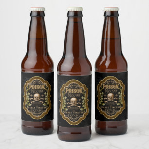 Rótulo Para Garrafa De Cerveja Vintage Poison Skull: Halloween Apothecary