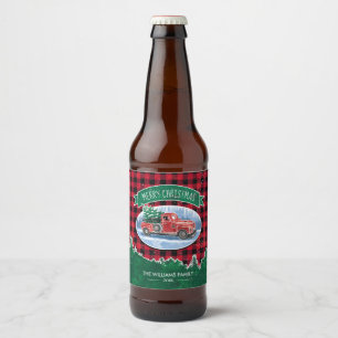 Rótulo Para Garrafa De Cerveja Vintage Red Truck Xadrez Buffalo Nome do Monograma