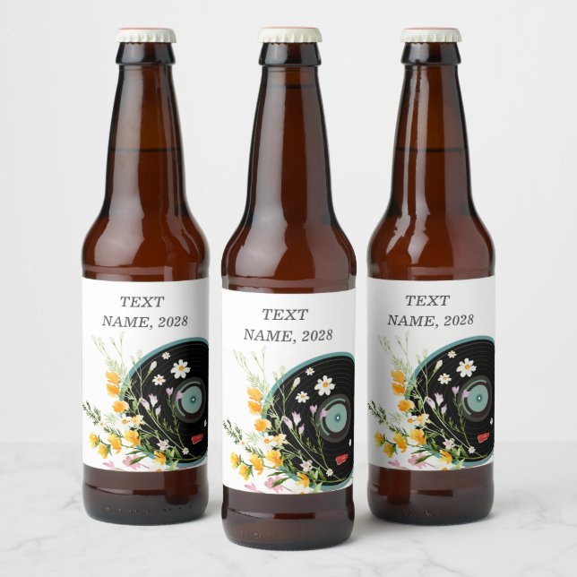 Rótulo Para Garrafa De Cerveja Vinyl Record, floral, Oldies Rustic (Garrafas)