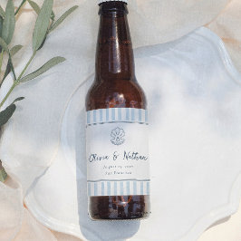 Rótulo Para Garrafa De Cerveja Whimsical Minimal Retro Blue Stripes Wedding