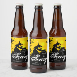Rótulo Para Garrafa De Cerveja Wicked Witch Silhouette Halloween