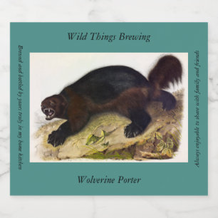 Rótulo Para Garrafa De Cerveja Wolverine ou Wolverene (Gulo gulo) por Audubon