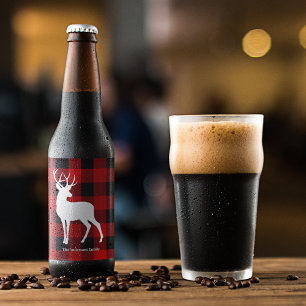 Rótulo Para Garrafa De Cerveja Xadrez de Buffalo Vermelho e Veado Branco Nome p