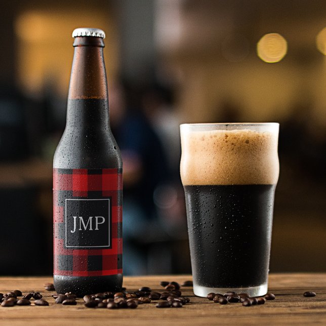 Rótulo Para Garrafa De Cerveja Xadrez Red Buffalo Moderna | Pessoal Inicial (Criador carregado)