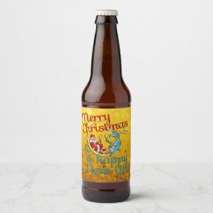 Rótulo Para Garrafa De Cerveja Xmas - PAPAI NOEL & RENA - Natal - ano novo