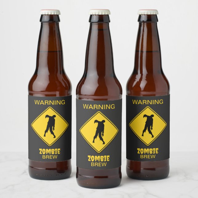 Rótulo Para Garrafa De Cerveja Zombie Warning Halloween (Garrafas)