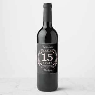 Rótulo Para Garrafa De Vinho 15 anos de casamento de Crystal