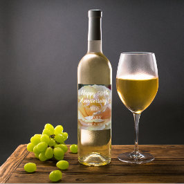 Rótulo Para Garrafa De Vinho 50º Aniversário de Casamento Pastel Rosa Personali