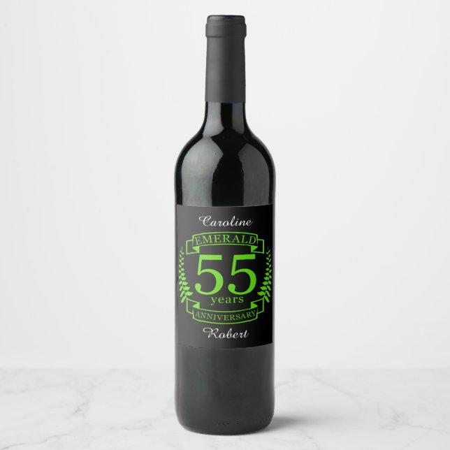 Rótulo Para Garrafa De Vinho 55º ANIVERSÁRIO DE Casamento EMERALD (Frente)