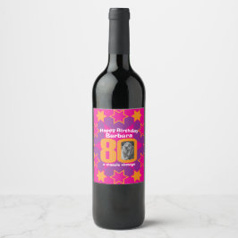 Rótulo Para Garrafa De Vinho 80 nome de aniversário Fotografia rosa com rótulo