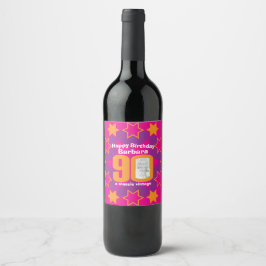 Rótulo Para Garrafa De Vinho 90 nome de aniversário Fotografia rosa com rótulo