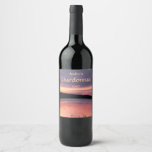 Rótulo Para Garrafa De Vinho Abstrato Sunset Ocean Wave Label