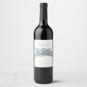 Rótulo Para Garrafa De Vinho Aguarela Echeveria com fita roxa
