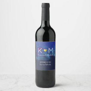Rótulo Para Garrafa De Vinho amor e obrigados que wedding a aguarela do azul do