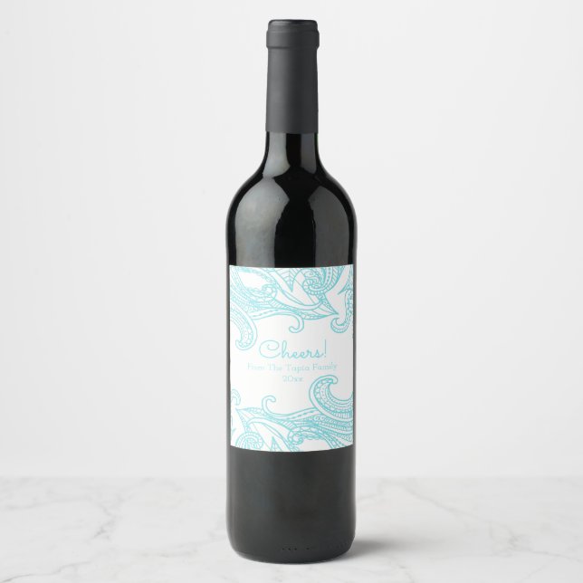 Rótulo Para Garrafa De Vinho Aqua, Abstrato, Boho Style (Frente)