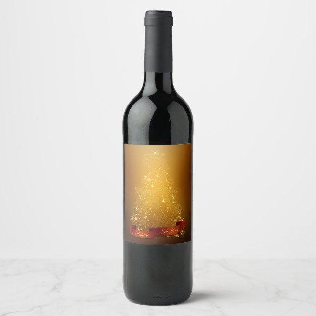 Rótulo Para Garrafa De Vinho Árvore de Natal Dourada (Frente)