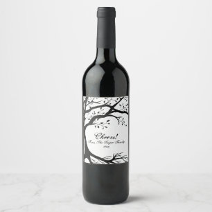Rótulo Para Garrafa De Vinho Árvore natural, preto e branco