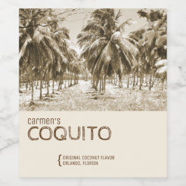Rótulo Para Garrafa De Vinho Árvore Tropical de Palm de Coco para Coquito