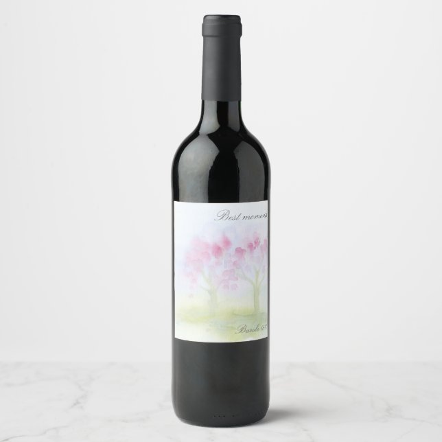 Rótulo Para Garrafa De Vinho Árvores de Aquarela (Frente)