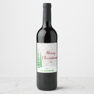 Rótulo Para Garrafa De Vinho Árvores e flocos de neve Feliz Natal