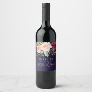Rótulo Para Garrafa De Vinho Autumn Floral Rosa Dourada Matron de Honra