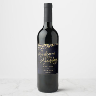 Rótulo Para Garrafa De Vinho Boa vinda do casamento da aguarela & do ouro dos