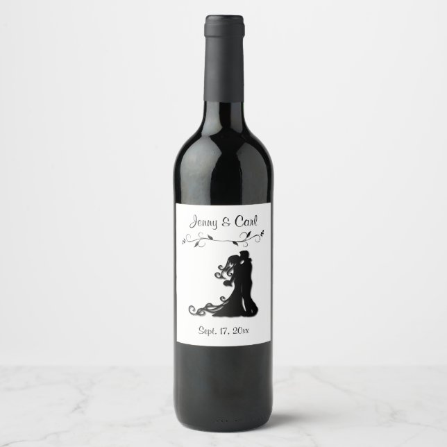 Rótulo Para Garrafa De Vinho Branca Personalizada de Casamento de Noite e Noite (Frente)