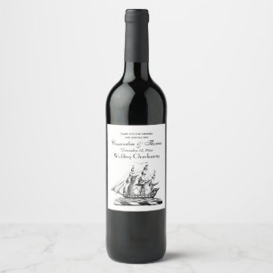 Rótulo Para Garrafa De Vinho Brasão de Navio Clipper Náutico Vintage Heráldico