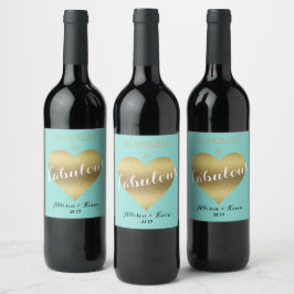 Rótulo Para Garrafa De Vinho BRIDE CO Fabuloso Chá Azul de Teal Dourado