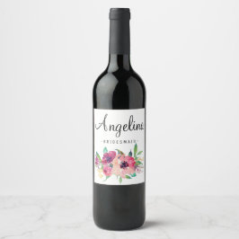 Rótulo Para Garrafa De Vinho Bridesmaid Floral Russo Por Aquarela