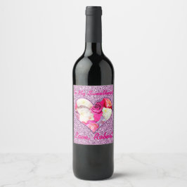 Rótulo Para Garrafa De Vinho Brilhante Cor-de-Rosa Floral e Lavanda