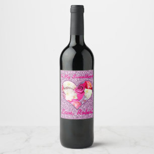 Rótulo Para Garrafa De Vinho Brilhante Cor-de-Rosa Floral e Lavanda