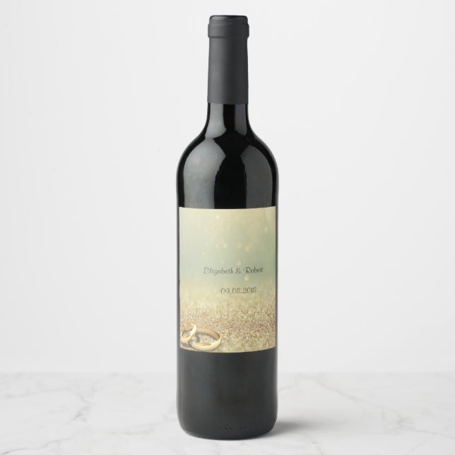 Rótulo Para Garrafa De Vinho Brilho Elegante Bokeh,Anéis (Frente)