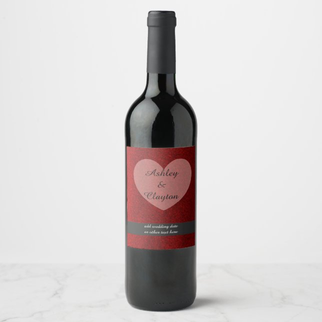 Rótulo Para Garrafa De Vinho Brilho Falso Rubi Vermelho Com Coração (Frente)