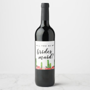 Rótulo Para Garrafa De Vinho Cactus e Succulent será minha dama de Bridesmaid