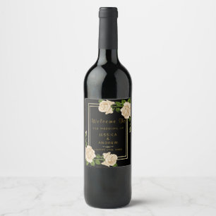Rótulo Para Garrafa De Vinho Cantos Elegantes de Rosas Bege em Buquês de Casame