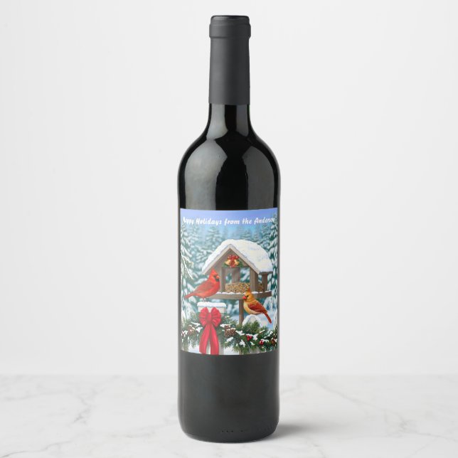 Rótulo Para Garrafa De Vinho Cardeais e Comedouro de Natal (Frente)